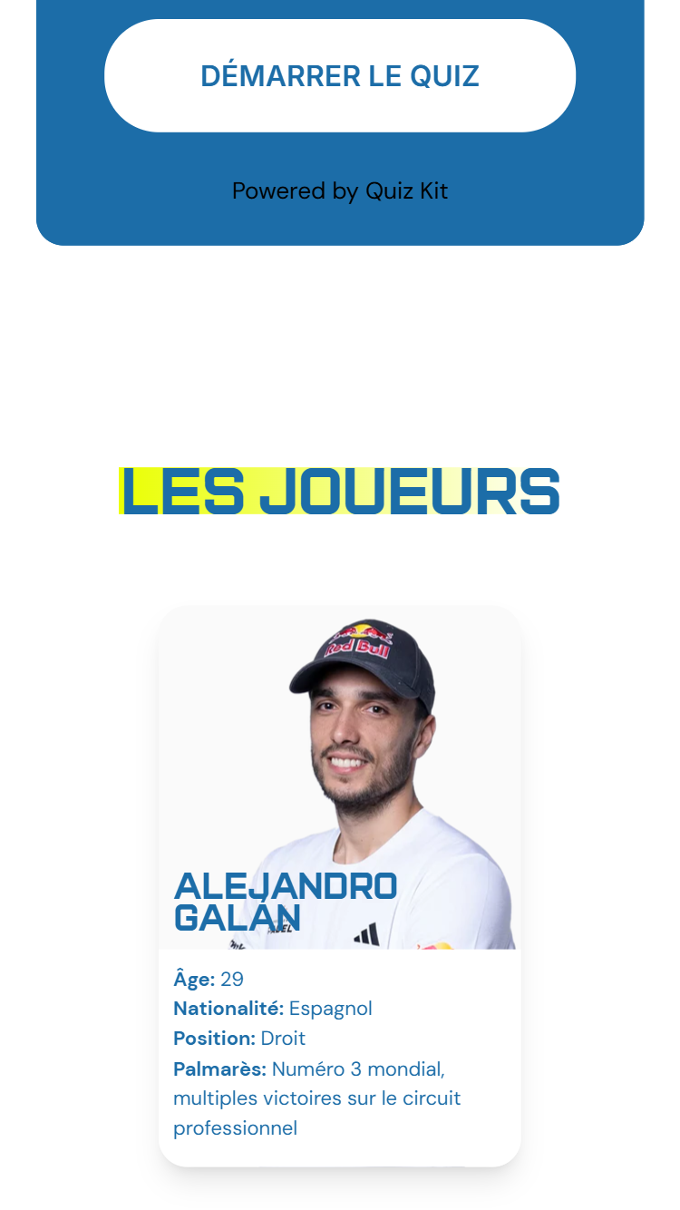 Screenshot du site Tize Padel sur mobile